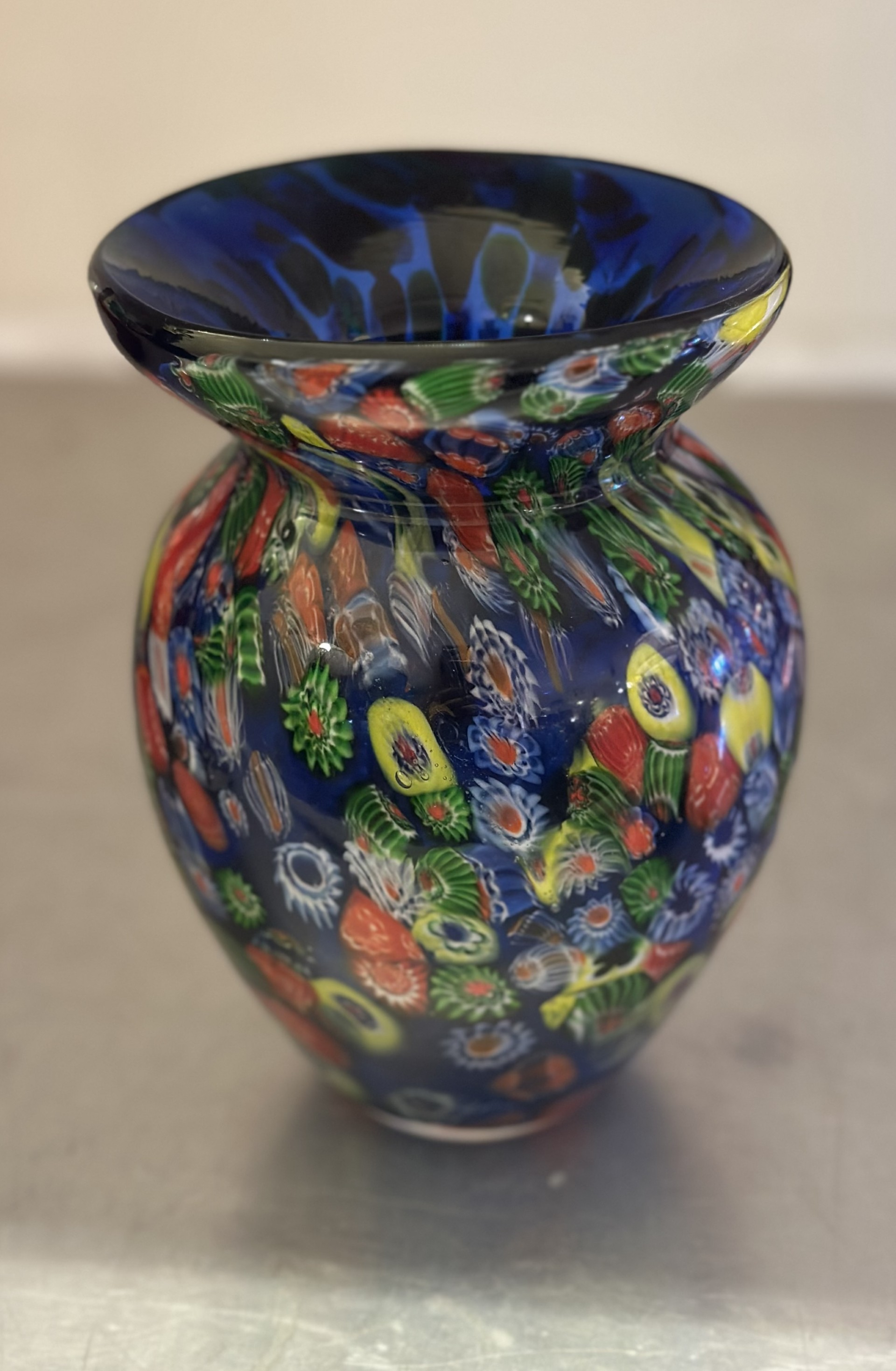 Murano Glass Blue Millefiori Vase